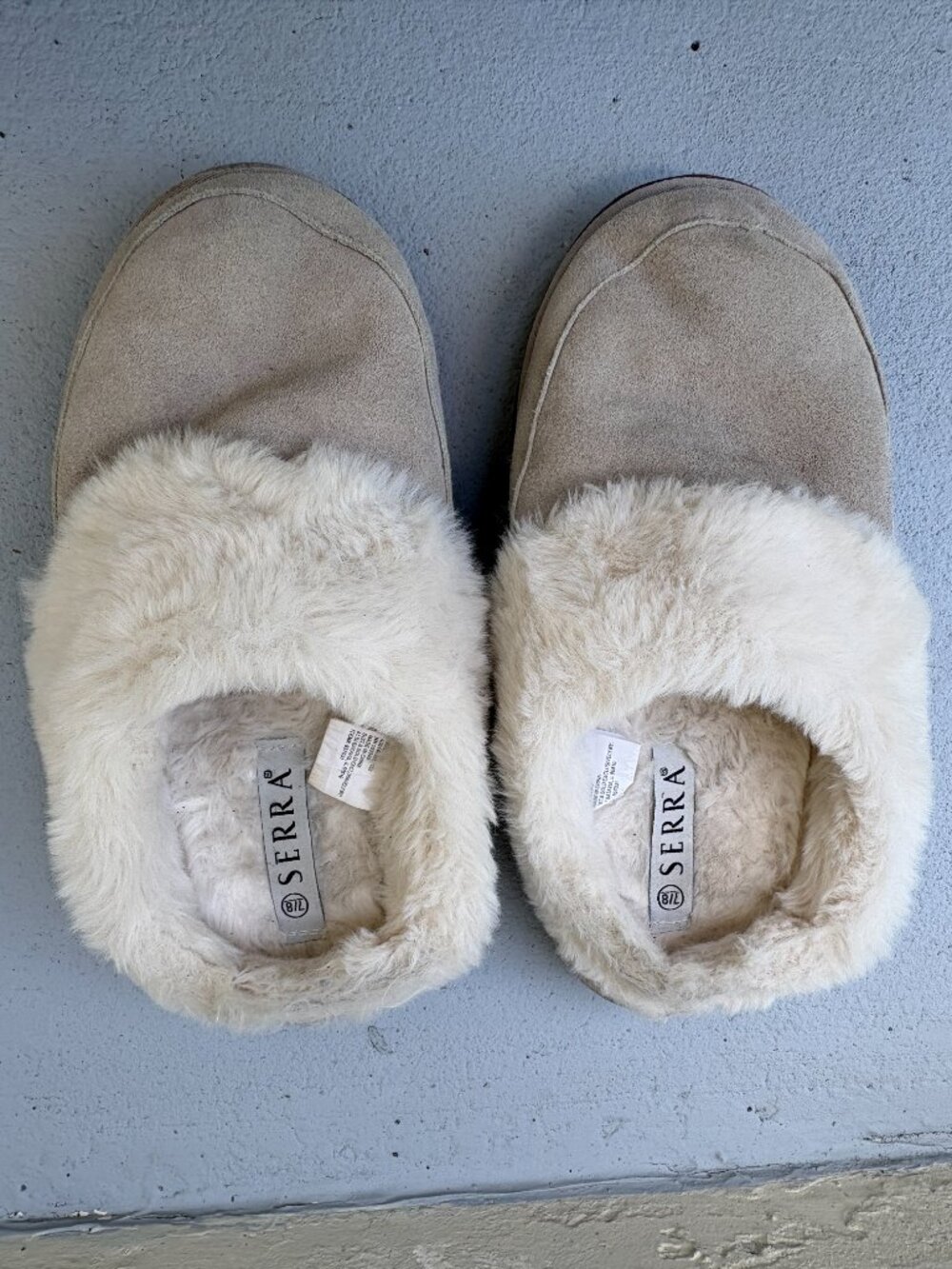 Serra Women's Faux Fur Slippers Tan Slip On House Shoes Clog Mules Size 7/8